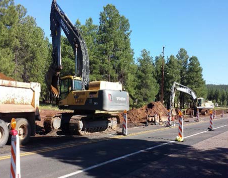Flagstaff CMAR Excavators working on the side of the road in Flagstaff